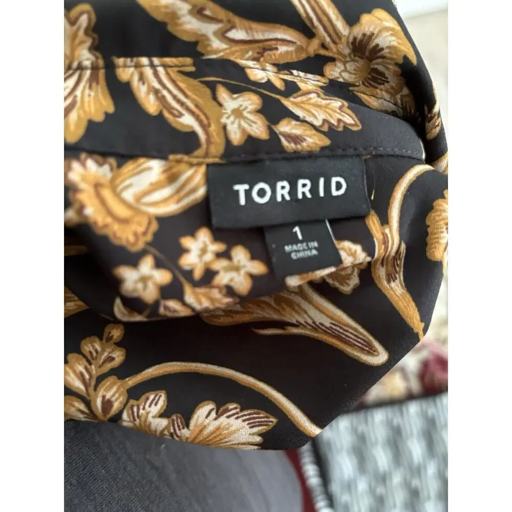 Torrid Madison Georgette Button Front Blouse Black Ornate 1X Plus Size - Picture 5 of 9